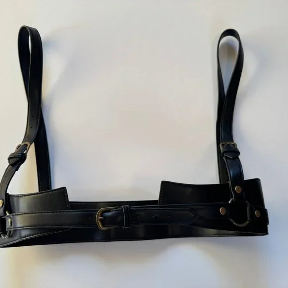 Disturbia Maeve Western Brass Harness Black Faux Leather sz M/L - Picture 8 of 9